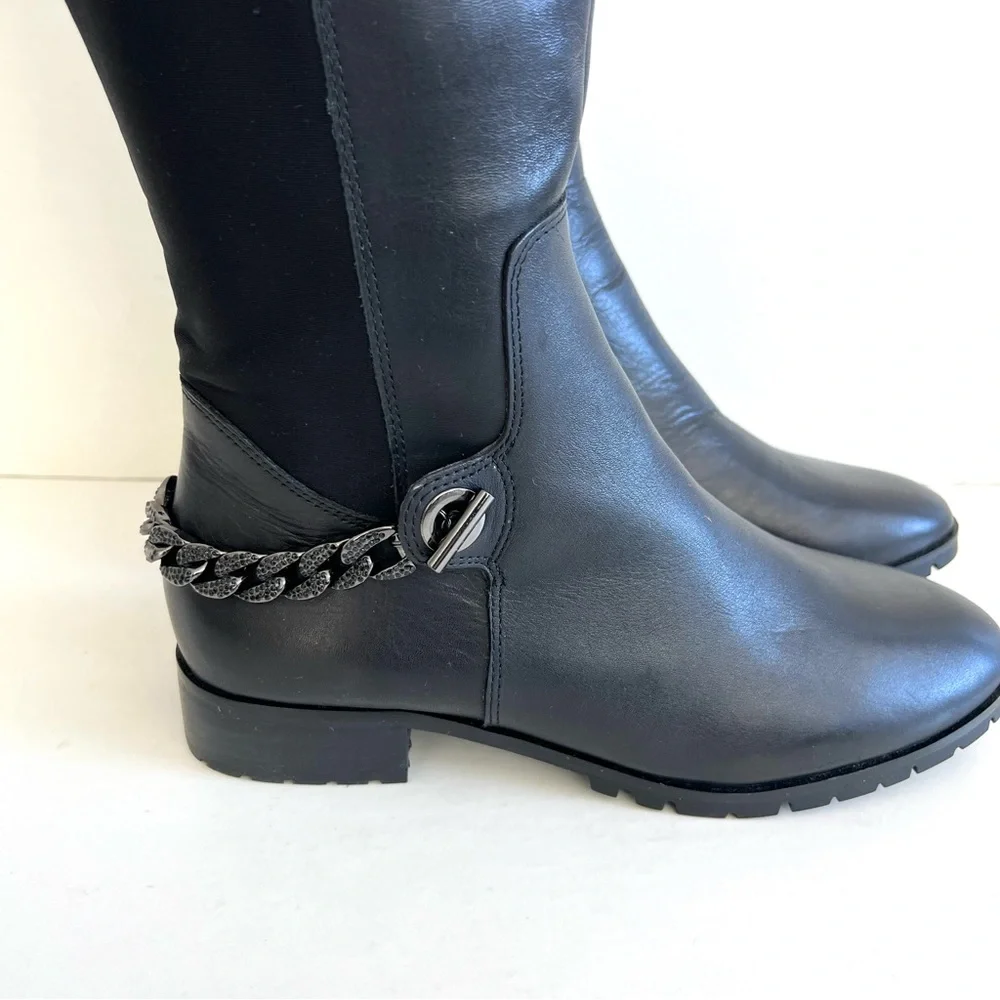 KARL LAGERFELD Paris Shay Leather Textile Chain Over-The-Knee Boots Sz 8 M NWOB
